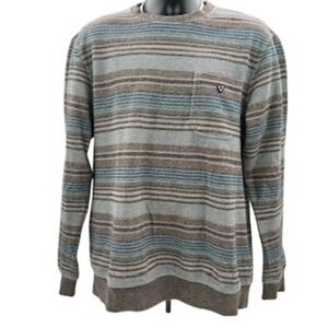 Vissla Mens Striped Crewneck Pullover Sweatshirt Brown Blue Large